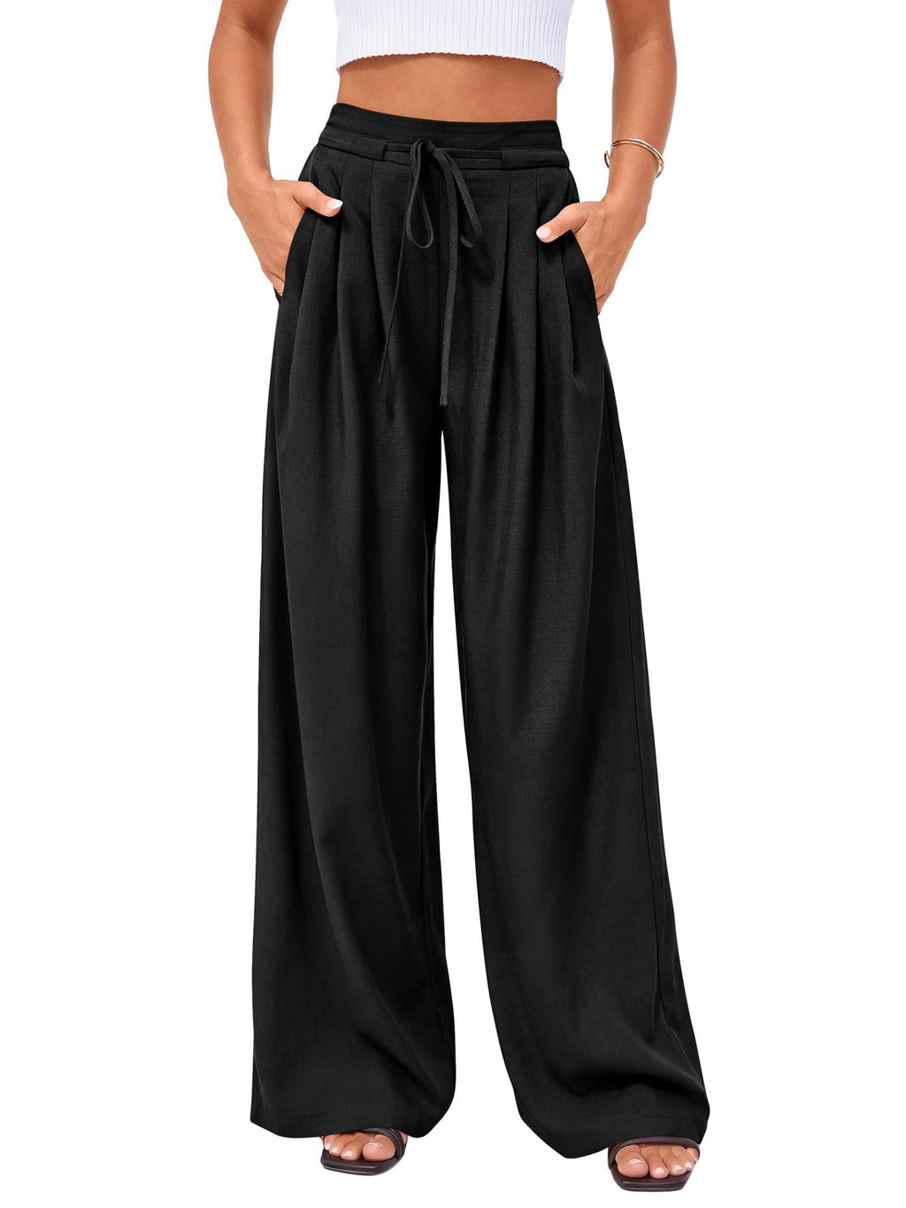 High-Waist Plissée Hose mit weitem Bein