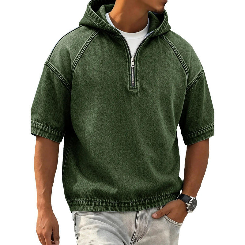 Sport-Hoodie mit halbem Reissverschluss und Kapuze