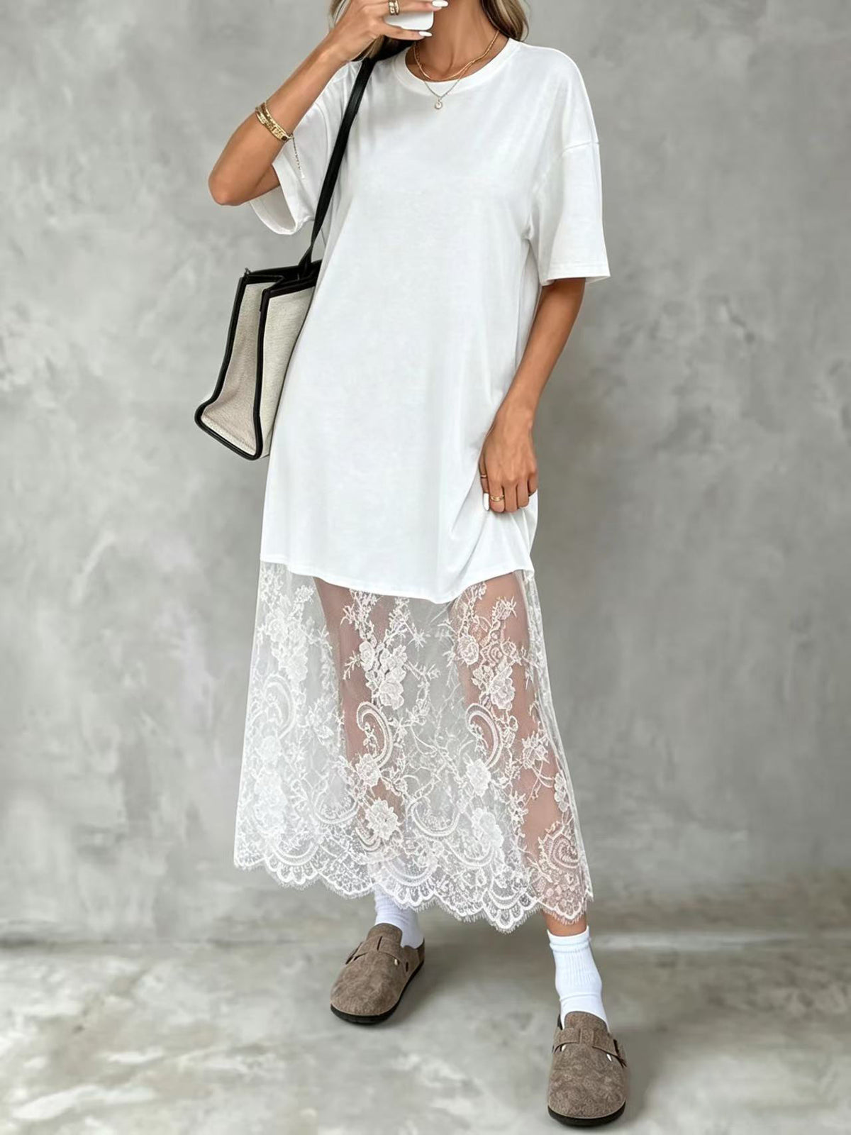 Lässiges Kurzarm‑Kleid mit Spitzenbesatz – Bild 7 | LuxeStyle