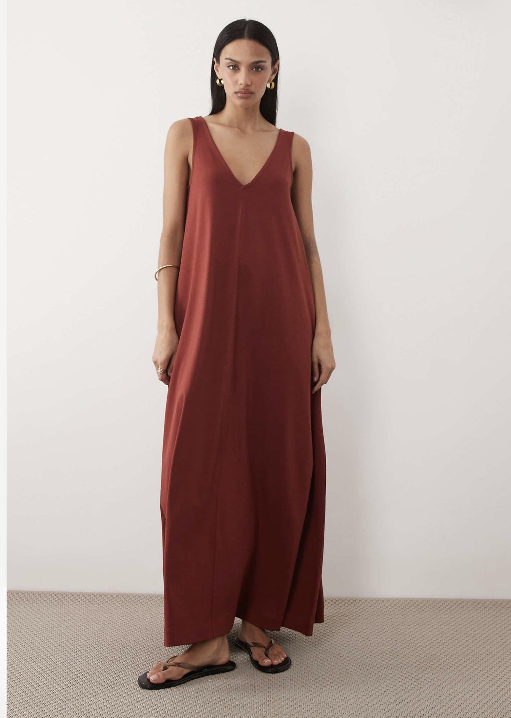 Ärmelloses V-Neck Maxikleid für Damen