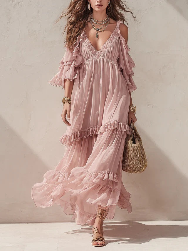 V-Ausschnitt Off-Shoulder-Strickkleid – Bild 5 | LuxeStyle
