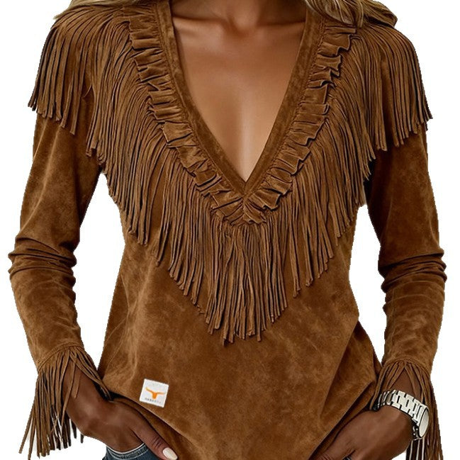 Damenbluse aus Wildlederimitat mit V-Ausschnitt – Bild 10 | LuxeStyle