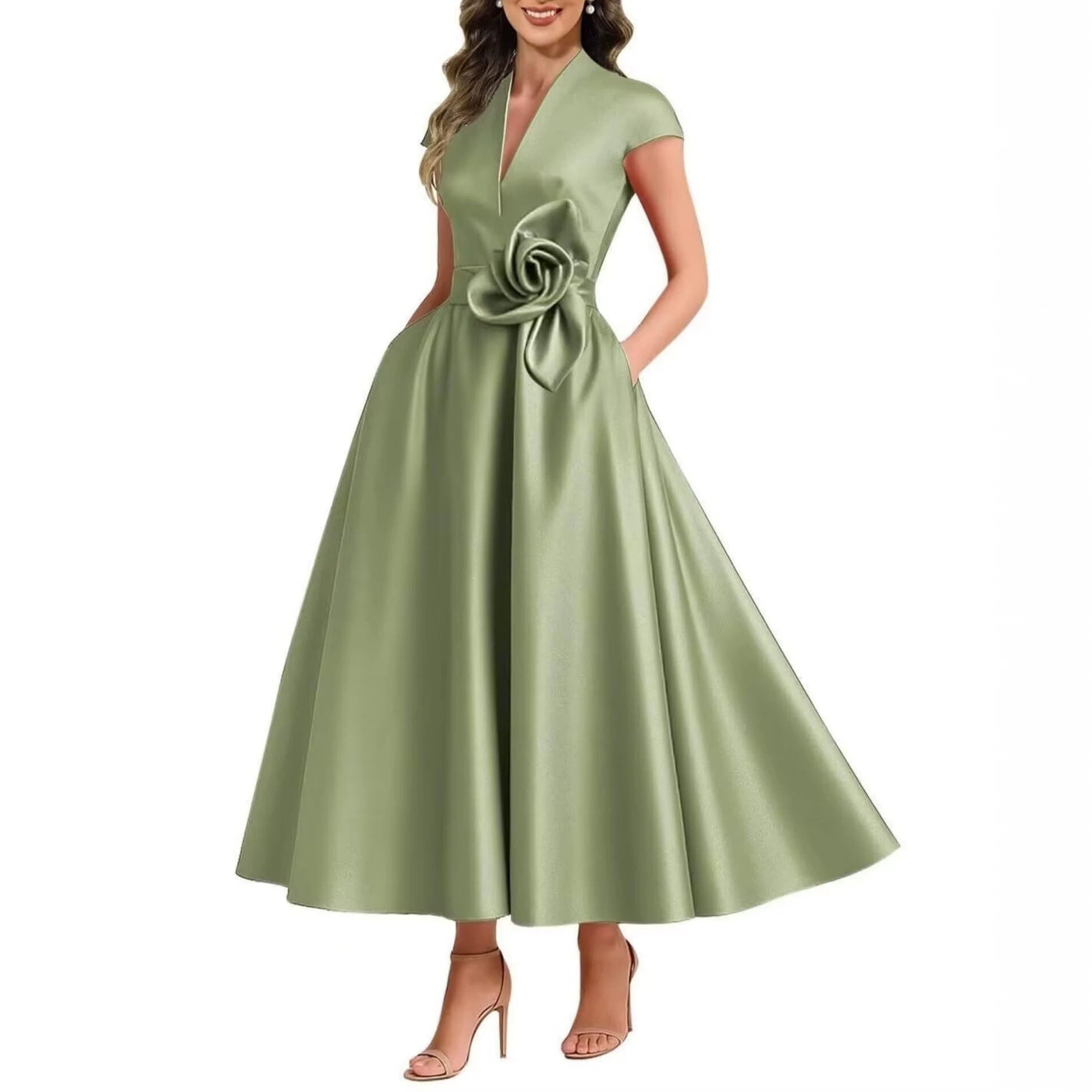 3D Blumen Damen-Satin-Kleid