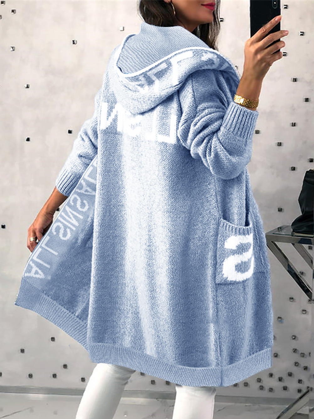 Damen-Cardigan mit Kapuze und Lantern-Arm