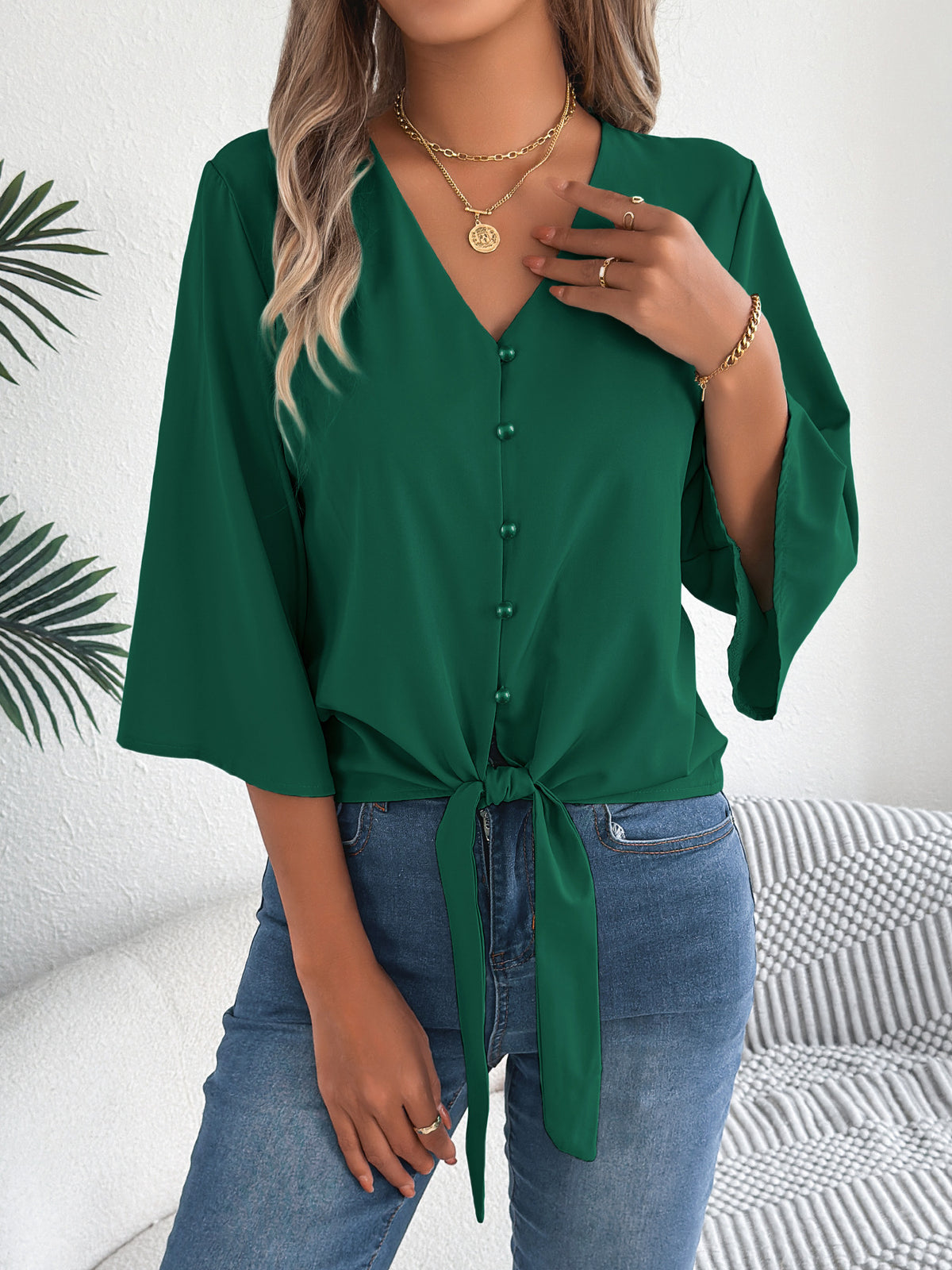 V-Ausschnitt Top mit 3/4-Ärmeln – Bild 11 | LuxeStyle