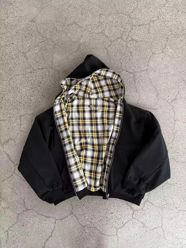 Grauer Wende-Hoodie mit Reissverschluss