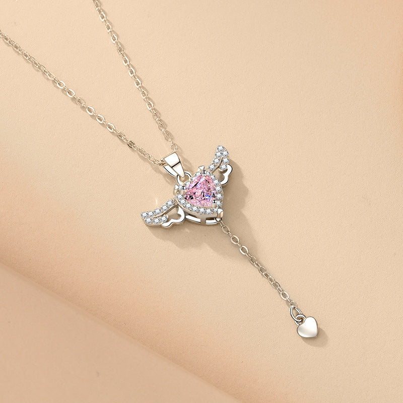 Cupid Herz Engel Flügel Halskette mit Zirkonia