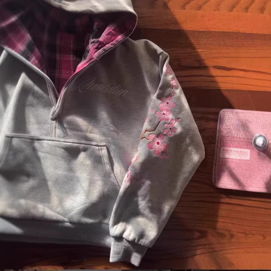 Vintage Patchwork Hoodie mit Stickerei