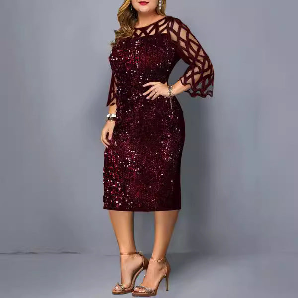 Rundhals-Glitzer-Partykleid