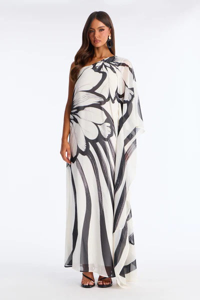 Off-Shoulder Chiffonkleid mit Print – Bild 2 | LuxeStyle