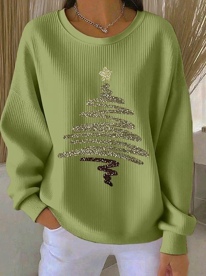 Damen Cord Hoodie mit 3D Weihnachtsbaum-Print