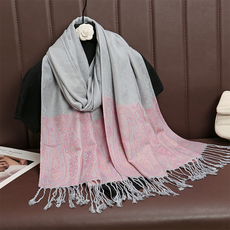 Jacquard-Schal mit Fransen – Vintage-Stil – Bild 2 | LuxeStyle