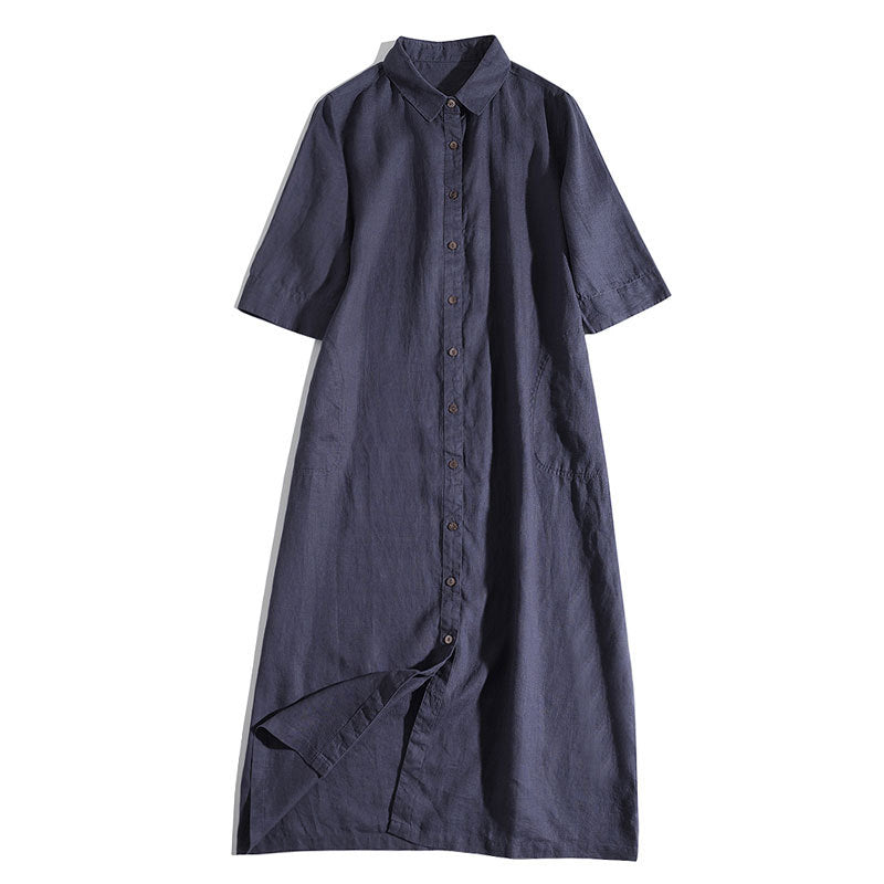 Minimalistisches A-Linien Hemdkleid mit 3/4-Ärmeln – Bild 5 | LuxeStyle
