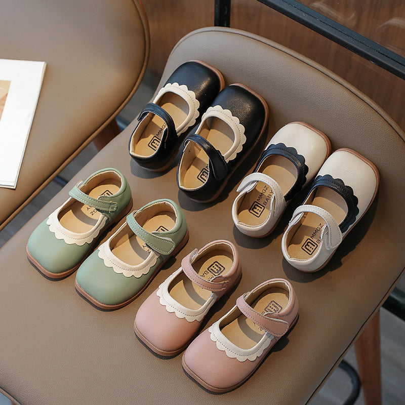 Mädchen Prinzessin Leder-Ballerinas mit Klettverschluss