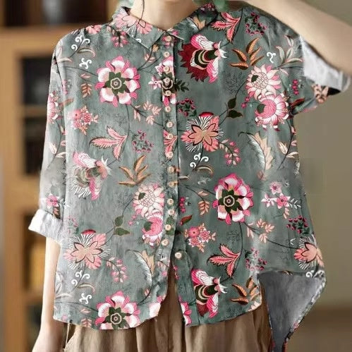 Loose-fit Bluse mit Print und Knopfleiste – Bild 2 | LuxeStyle