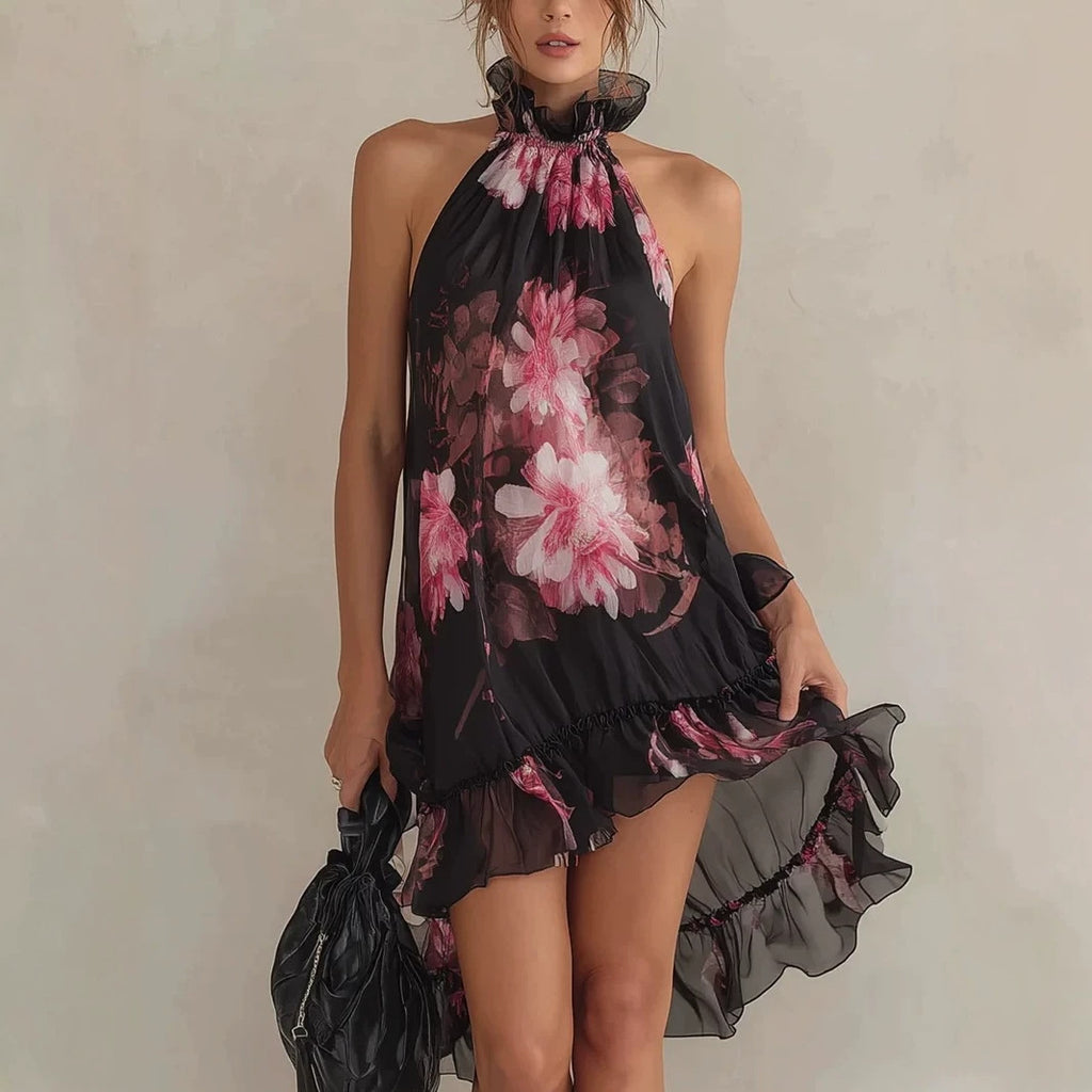 Chiffon Off-Shoulder Minikleid mit Blumenmuster – Bild 5 | LuxeStyle