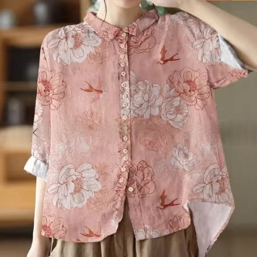 Loose-fit Bluse mit Print und Knopfleiste – Bild 9 | LuxeStyle