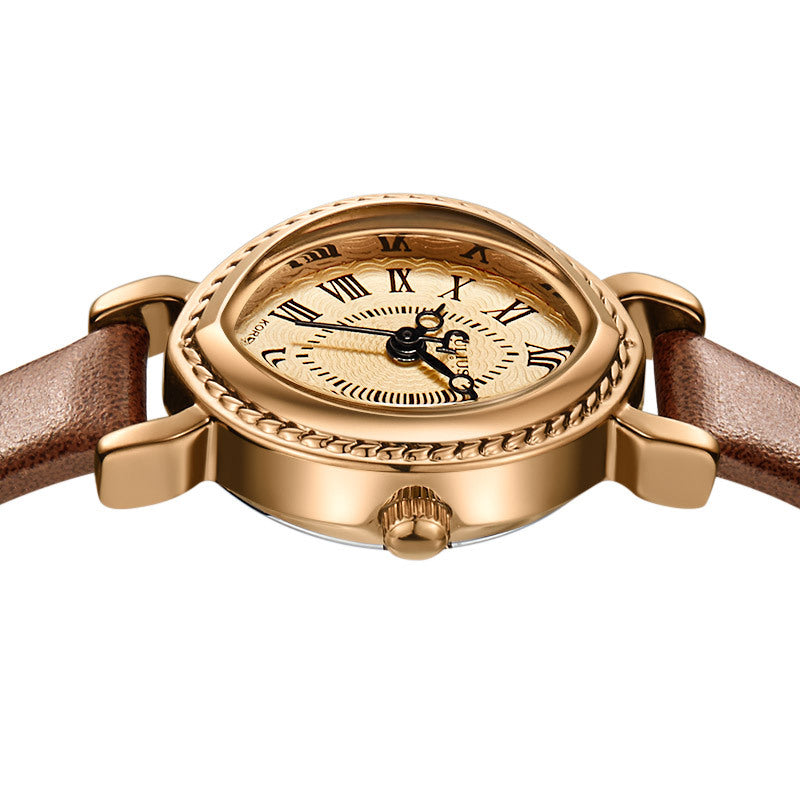 Ovale Quarzuhr mit Lederarmband