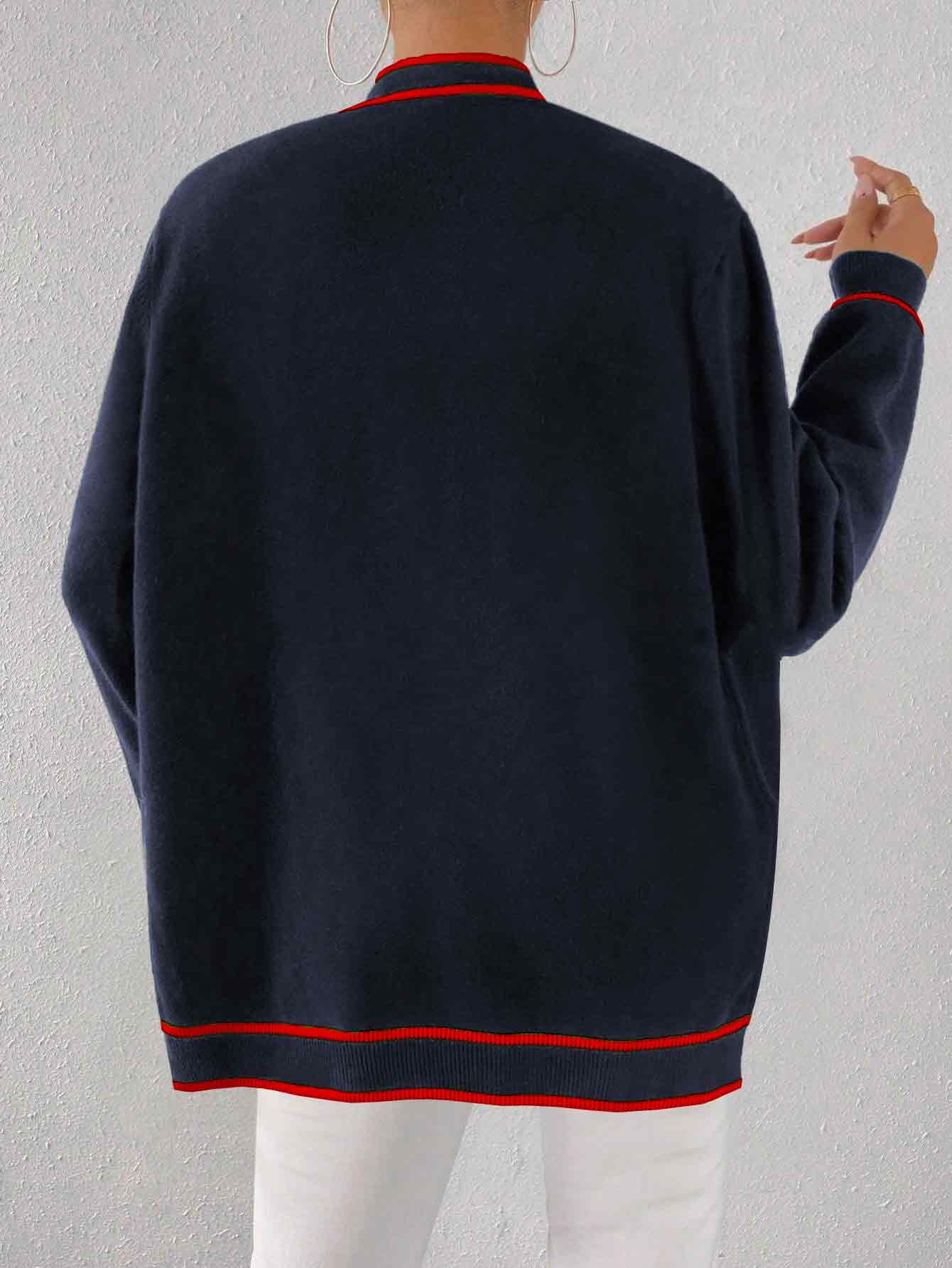 V-Ausschnitt Strickjacke mit Streifen
