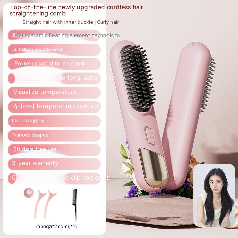 Kabelloser 2-in-1 Glättkamm mit Ionen-Pflege