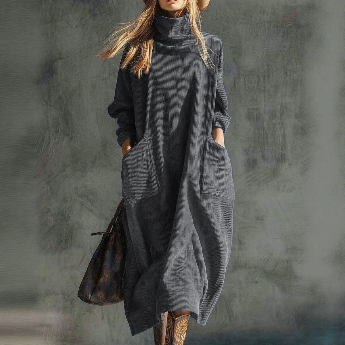 Kord-Kleid mit A-Linie und Taschen – Bild 8 | LuxeStyle