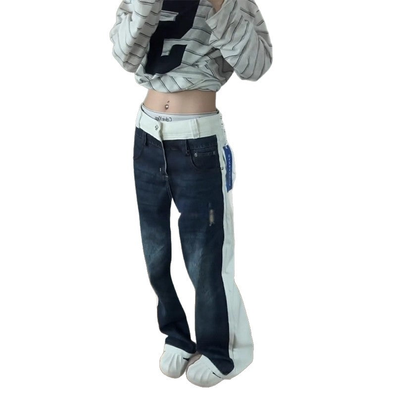 Patchwork Denim Jeans im Retro-Stil