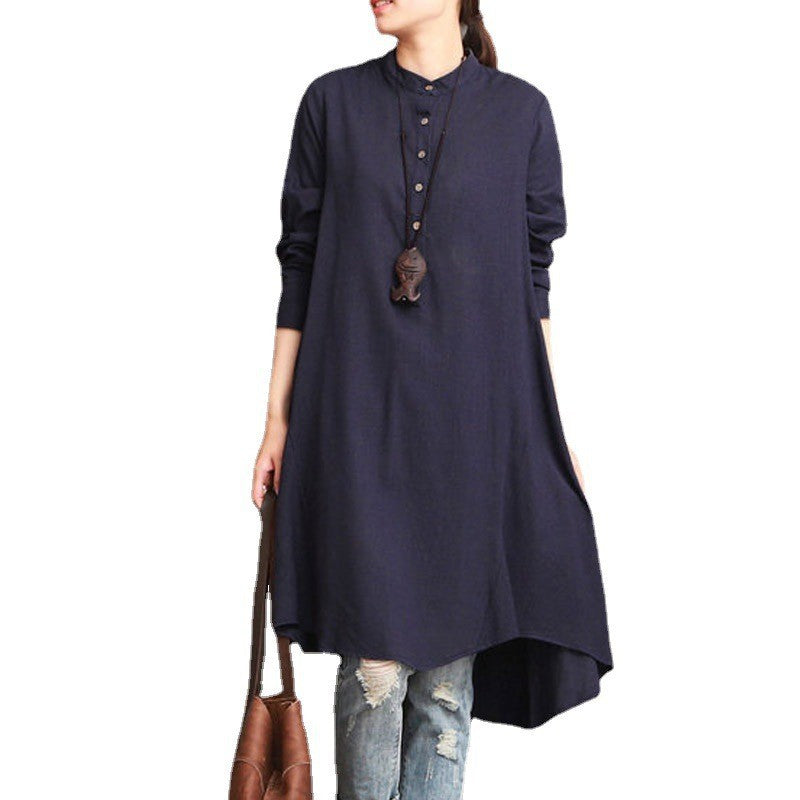 Loose-Fit Hemdblusenkleid mit Stehkragen