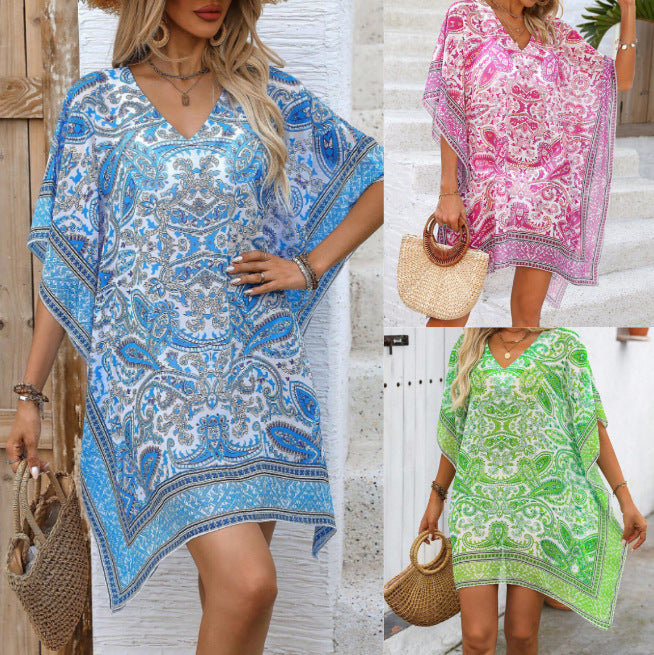 Boho V-Ausschnitt Midikleid mit Muster – Bild 8 | LuxeStyle