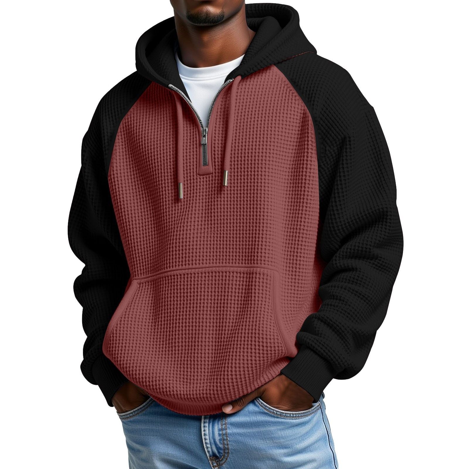 Color-Block Waffelstrick Kapuzenjacke für Herren