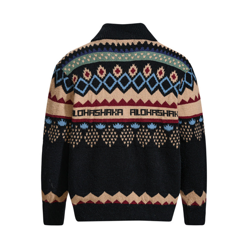 Herren Retro Jacquard Cardigan