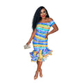 Off-Shoulder Midikleid mit Rüschen und Print – Bild 1 | LuxeStyle