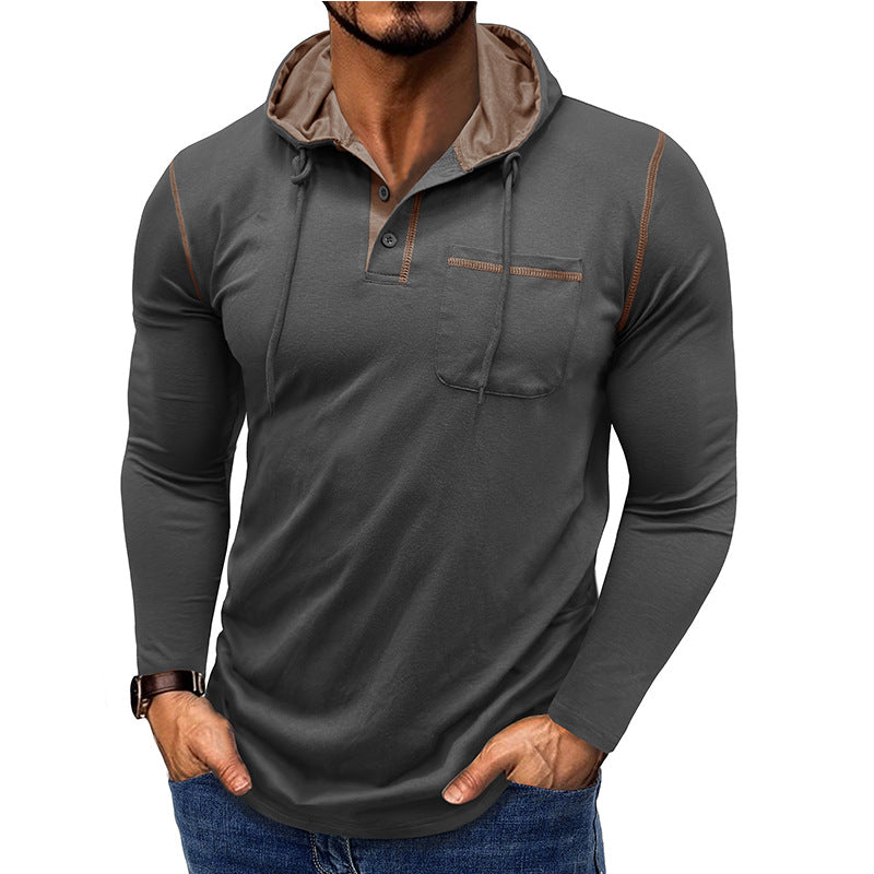 Herren Langarmshirt Henley mit Kapuze – Bild 4 | LuxeStyle