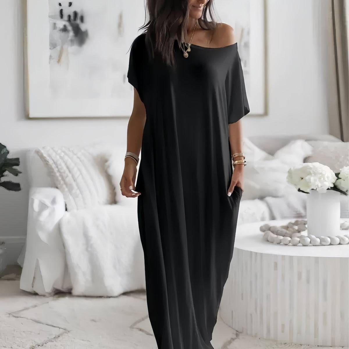 Elegantes Maxikleid mit kurzen Ärmeln – Bild 17 | LuxeStyle