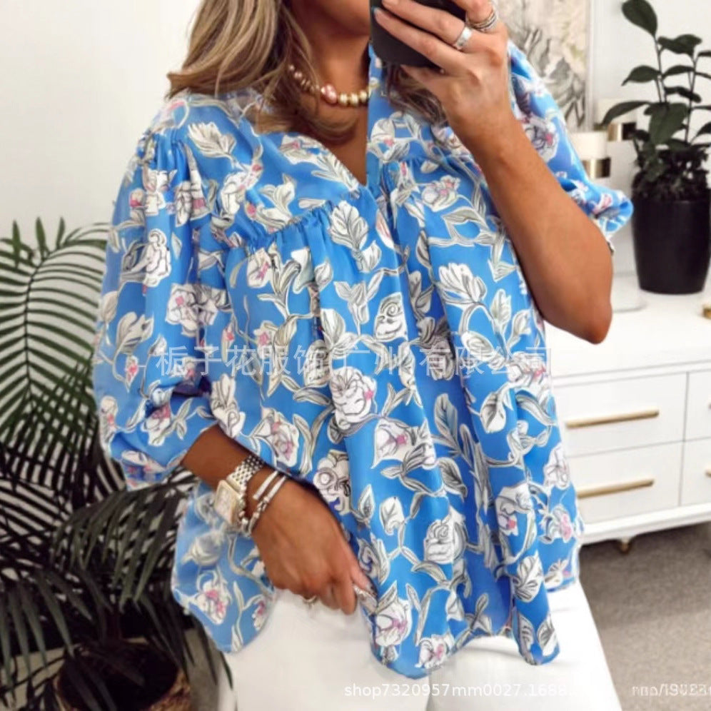 Elegantes Langarmshirt mit Blumenprint – Bild 1 | LuxeStyle