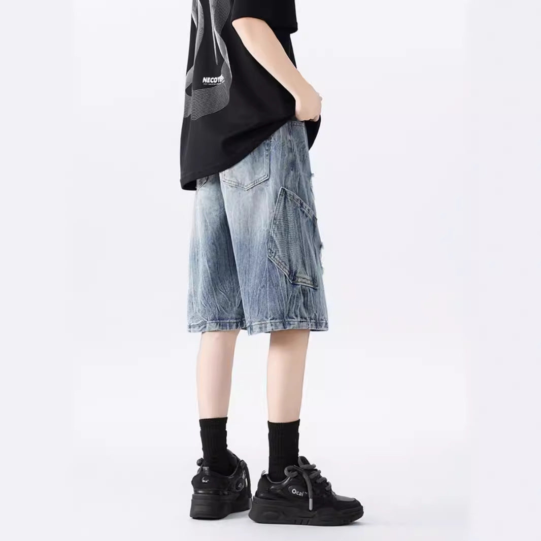 Vintage Ripped Denim Shorts für Herren