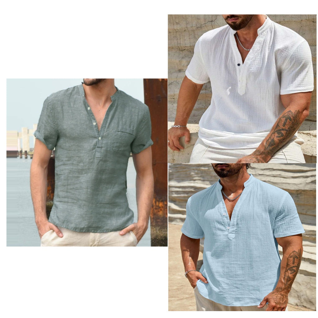 Herren Baumwoll-Leinen Hemd mit Kubakragen – Bild 9 | LuxeStyle
