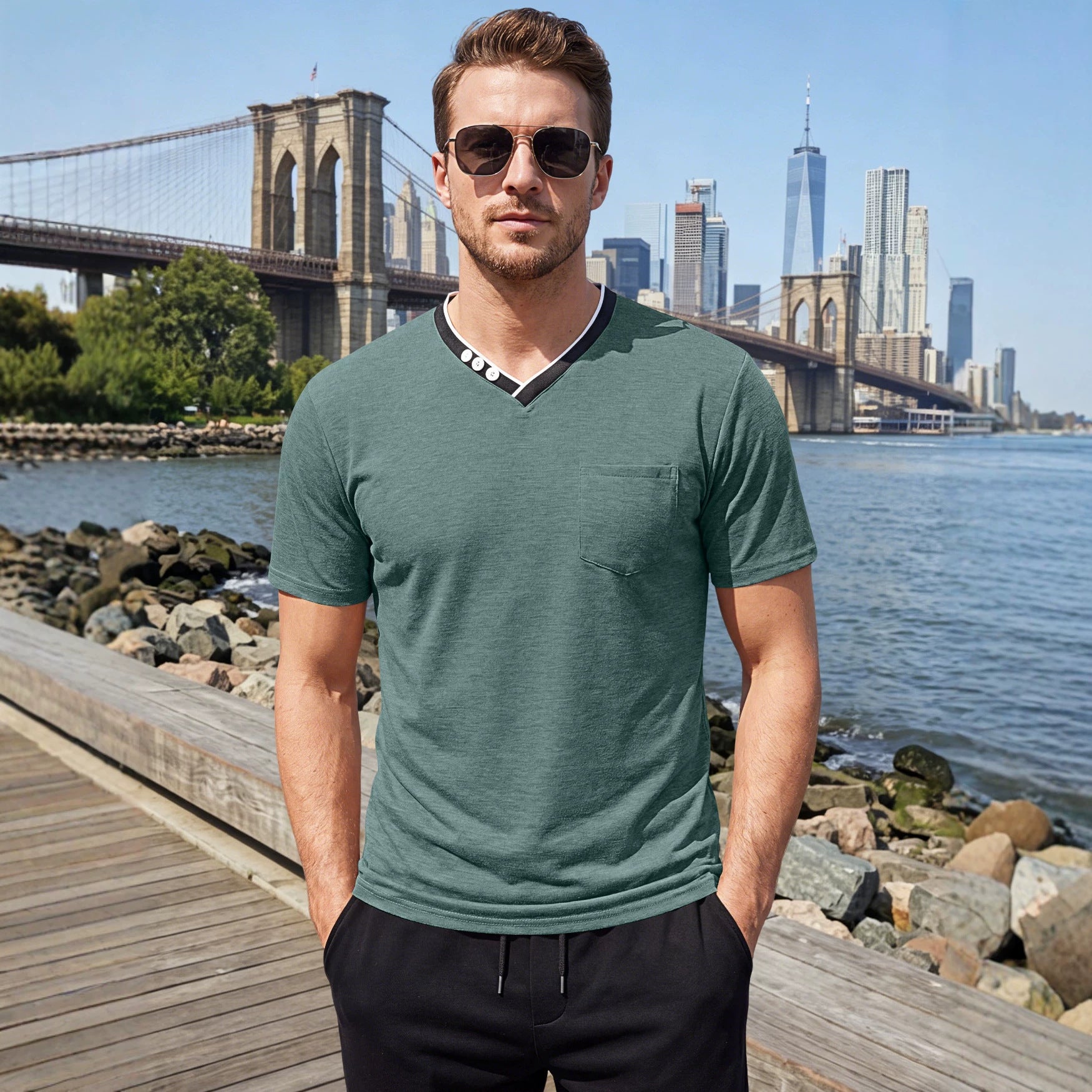 Herren T-Shirt mit V-Ausschnitt Kurzarm