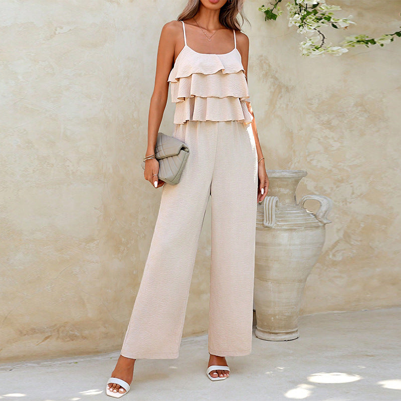 Jumpsuit mit Rüschen und weitem Bein