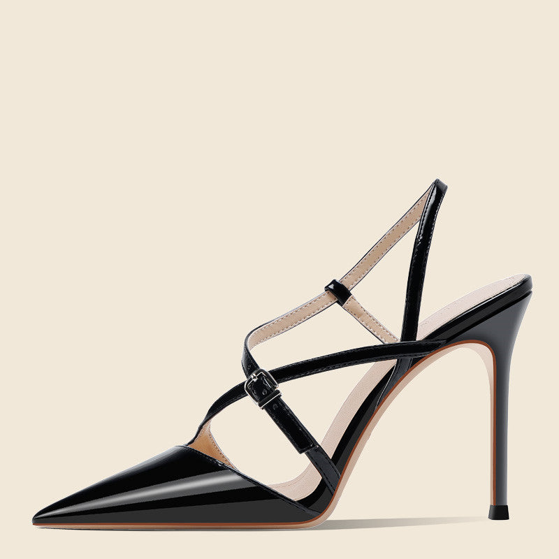Einfarbige High-Heel-Sandalen aus Mikrofaser-Leder – Bild 6 | LuxeStyle