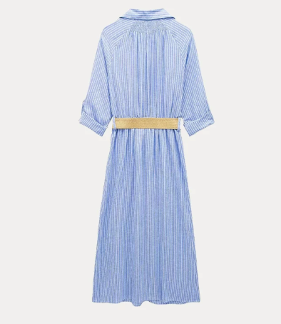 V-Ausschnitt Kleid mit Bastgürtel