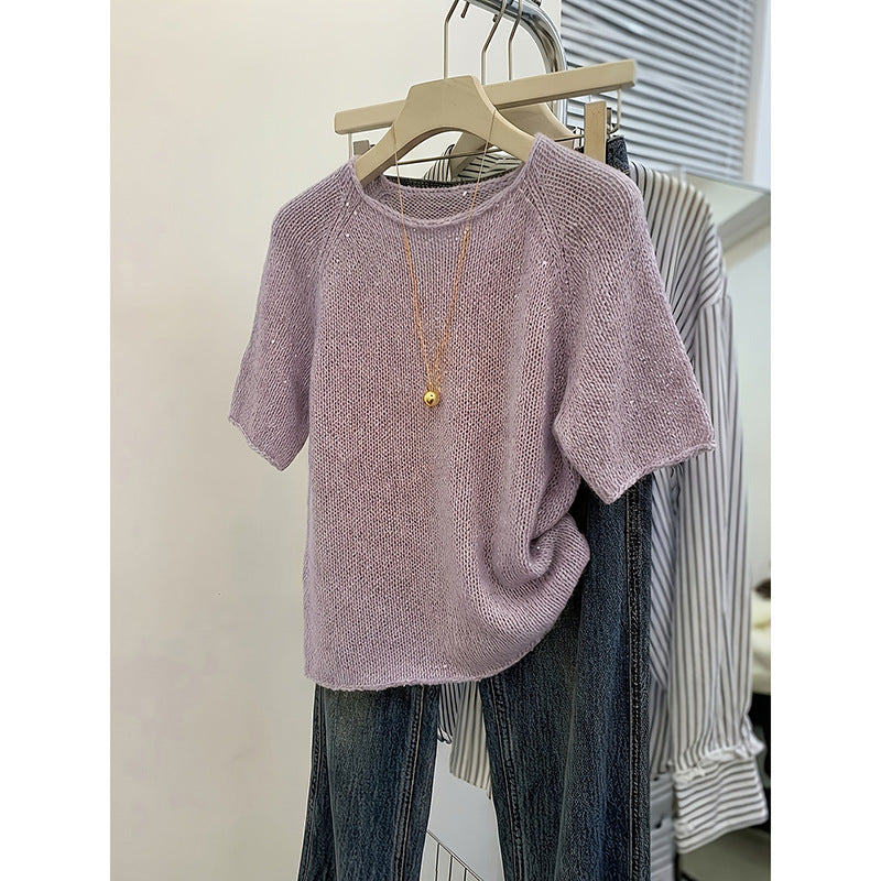 Pailletten-Pullover mit Rundhals