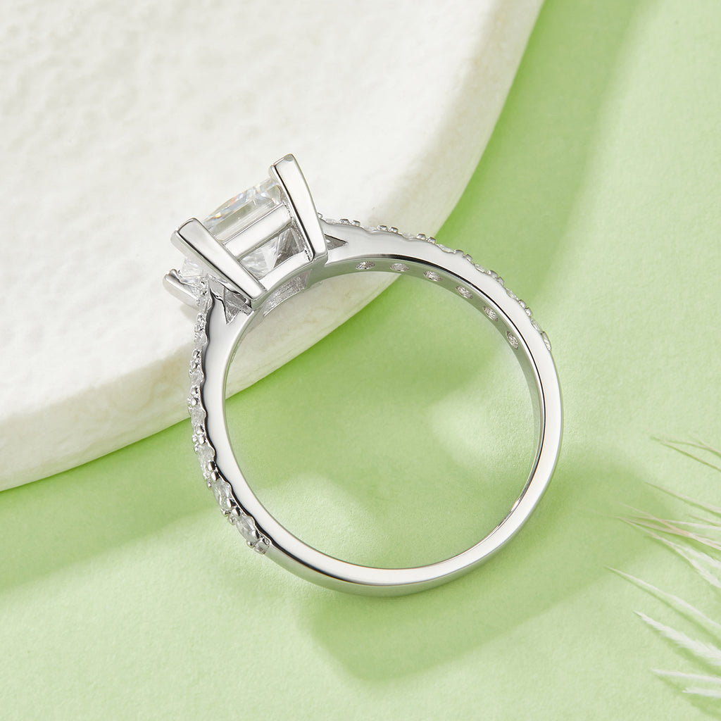 2 ct Prinzessschliff Moissanit-Ring, Pavé-Band, Platinbeschichtet, GRA