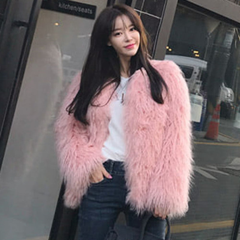 Kurze Shearling-Jacke aus Kunstfell für Damen