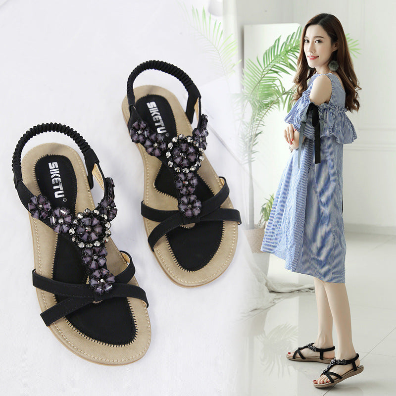 Boho-Florale Strass-Sandalen Plus Size | LuxeStyle