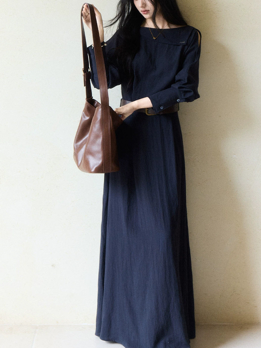 Navy-blauer Drapierter Maxi-Rock – Bild 3 | LuxeStyle