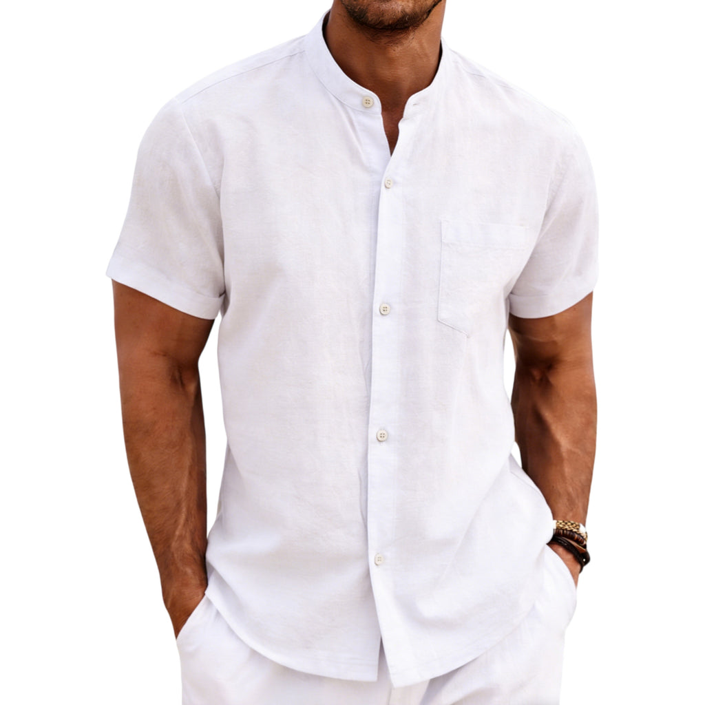 Herren-Sommerhemd «Lido» · Stehkragen, Kurzarm Leinen-Look