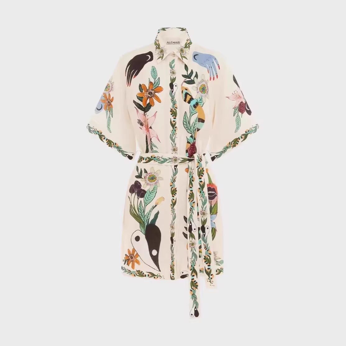 Kurzarmkleid mit Schnürung und Print – Bild 1 | LuxeStyle