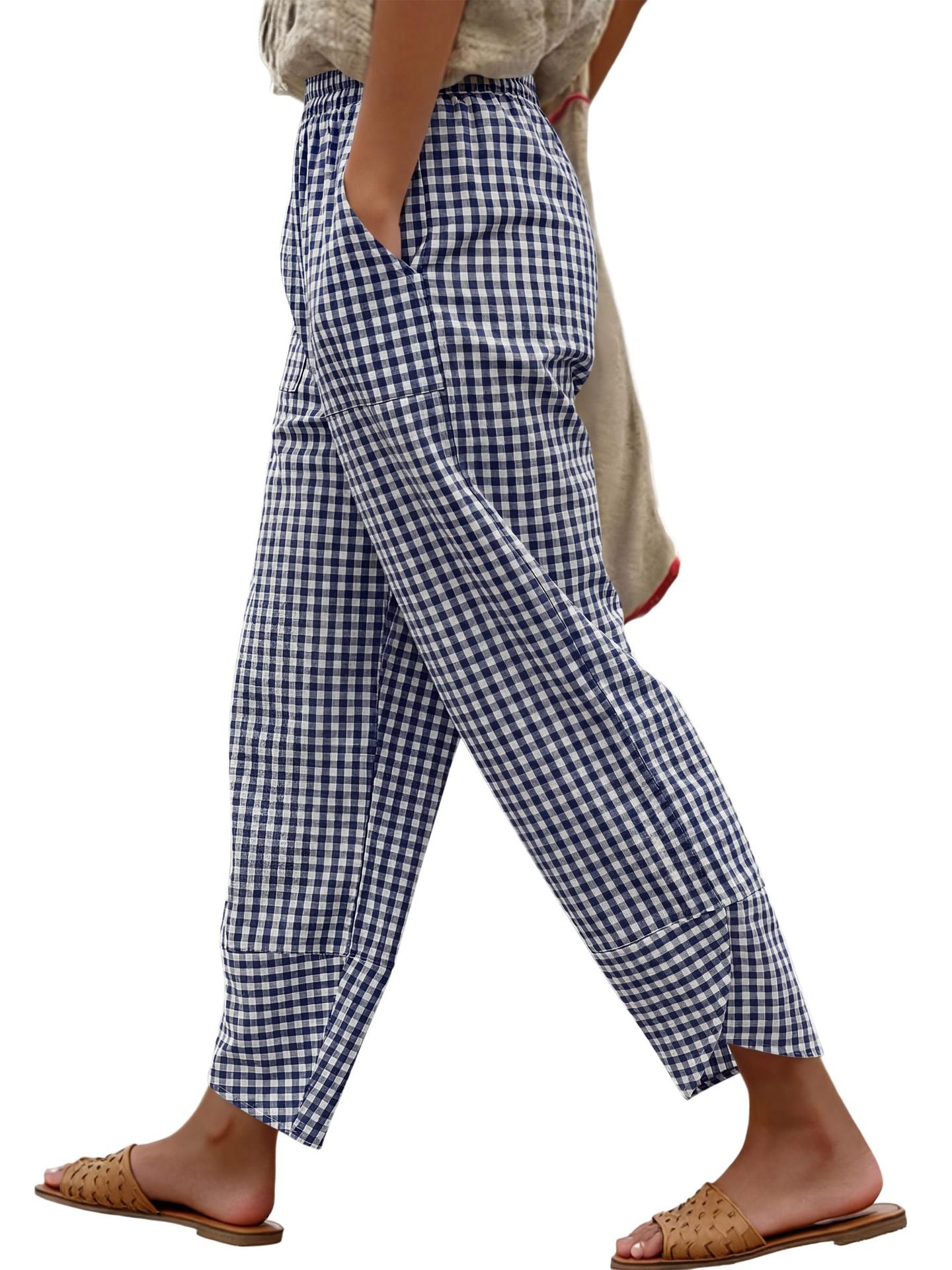 Karierte High-Waist Hose für Damen