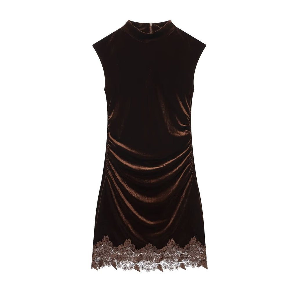Samtkleid mit Spitze und hoher Taille – Bild 2 | LuxeStyle