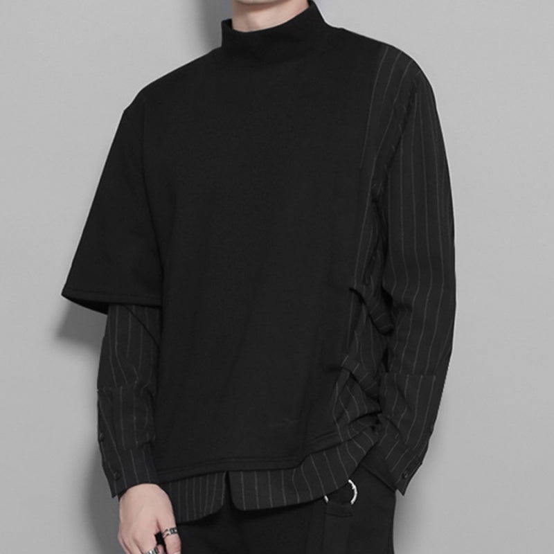 Langarm T-Shirt mit asymmetrischem Streifen-Patchwork – Bild 5 | LuxeStyle